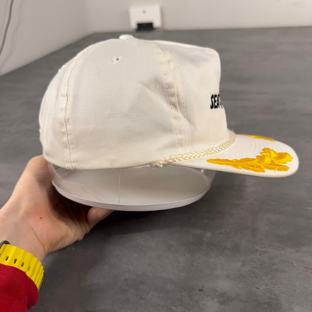 80s Otto Sea Jaguar Trucker Hat Mens White Yellow Scrambled Eggs Rope Snapback - Picture 5 of 6